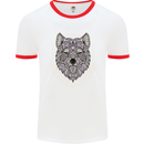 Mandala Wolf Mens White Ringer T-Shirt White/Red