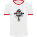 Steampunk Cross Gothic Heavy Metal Biker Mens White Ringer T-Shirt White/Red