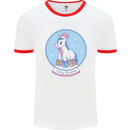 Christmas Unicorn Snow Globe Mens White Ringer T-Shirt White/Red