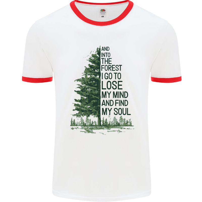 Into the Forest Outdoors Trekking Hiking Mens White Ringer T-Shirt White/Red