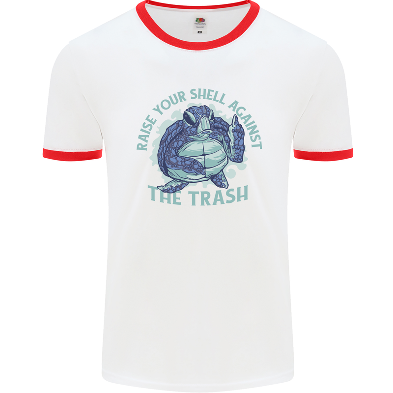 Offensive Turtle Environment Climate Change Mens Ringer T-Shirt White/Red