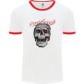 Straight Edge Skull Biker Motorcycle Mens White Ringer T-Shirt White/Red