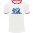 A Blue Watercolour Pug Mens White Ringer T-Shirt White/Red