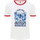 I Wear Blue For Autism Butterfly Autistic Mens White Ringer T-Shirt White/Red
