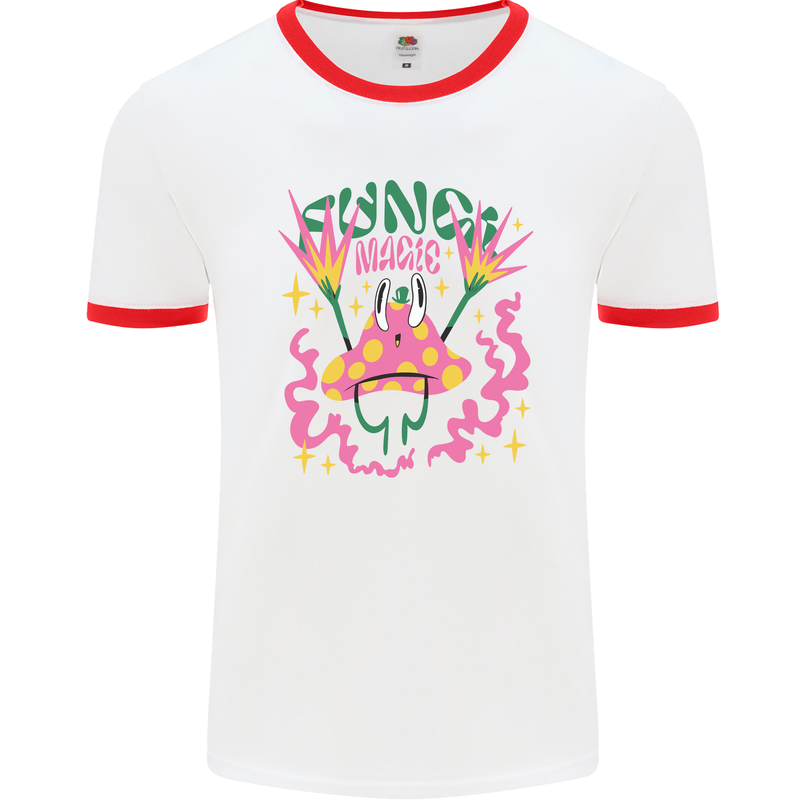 Fungi Magic Mushrooms Trippy LSD Mens Ringer T-Shirt White/Red