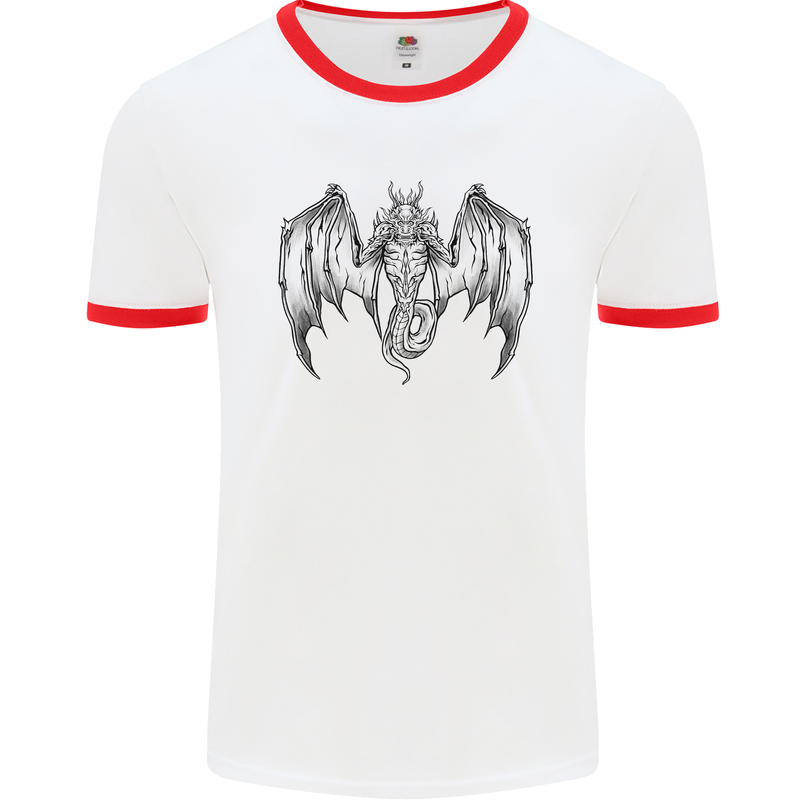 Serpent Dragon Gothic Fantasy Heavy Metal Mens White Ringer T-Shirt White/Red