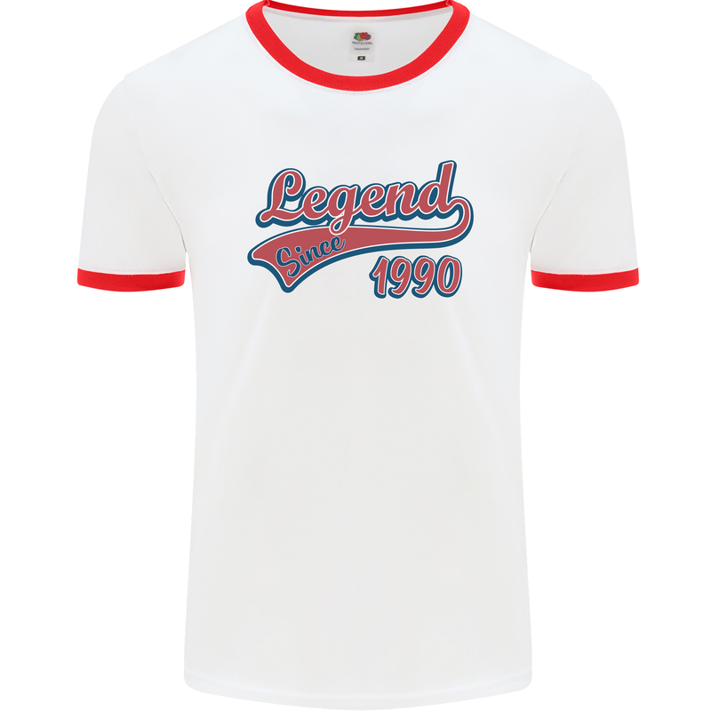 Legend Since 33rd Birthday 1990 Mens Ringer T-Shirt White/Red