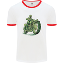 Biker Green Cafe Racer Motorbike Motorcycle Mens White Ringer T-Shirt White/Red