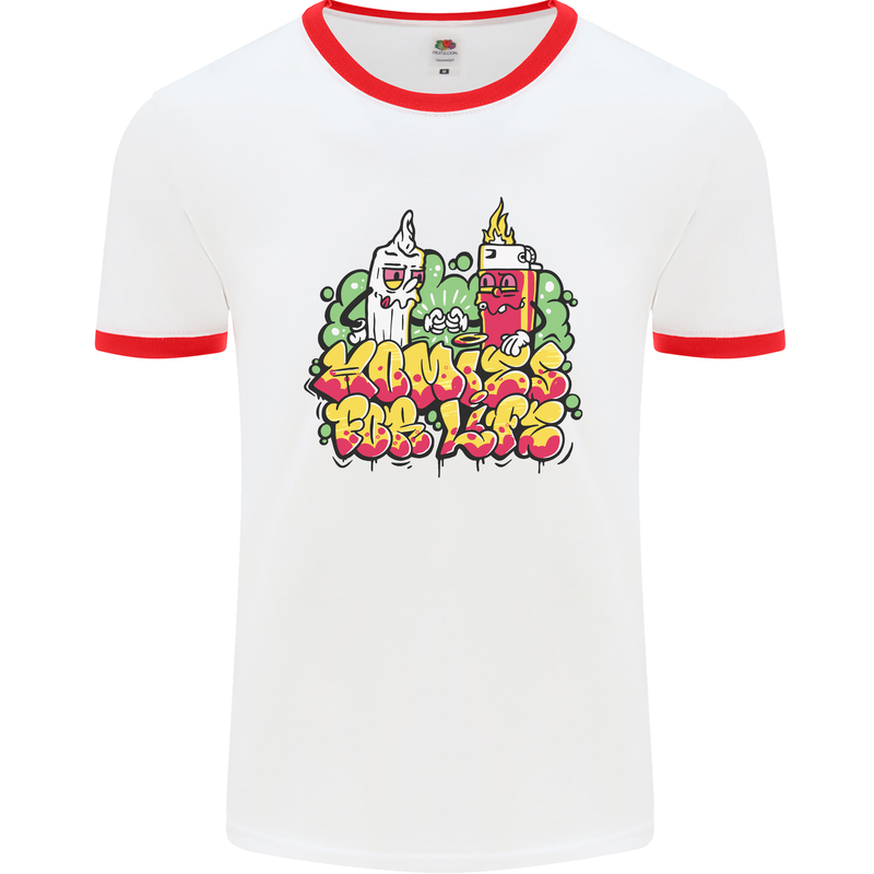 Spliff & Lighter Homies Funny Weed Cannabis Mens Ringer T-Shirt White/Red