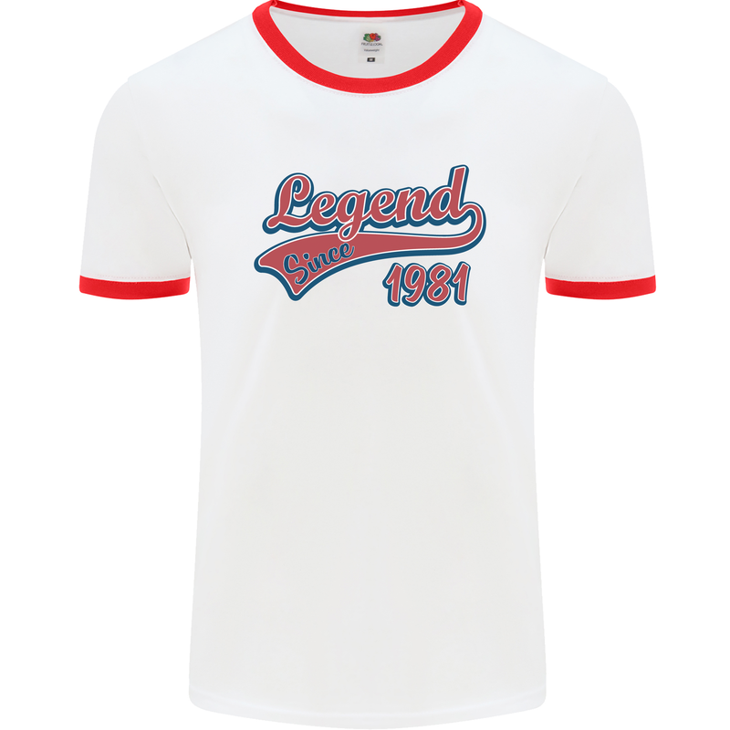 Legend Since 42nd Birthday 1981 Mens Ringer T-Shirt White/Red