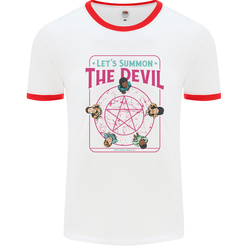 Let's Summon the Devil Ouija Board Demons Mens White Ringer T-Shirt White/Red