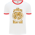 Muay Thai Fighter Warrior MMA Martial Arts Mens White Ringer T-Shirt White/Red