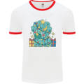 Dinosaur Triceratops Funny Christmas Tree Mens White Ringer T-Shirt White/Red