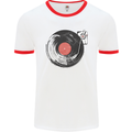 Distressed Vinyl Turntable DJ DJing Mens White Ringer T-Shirt White/Red