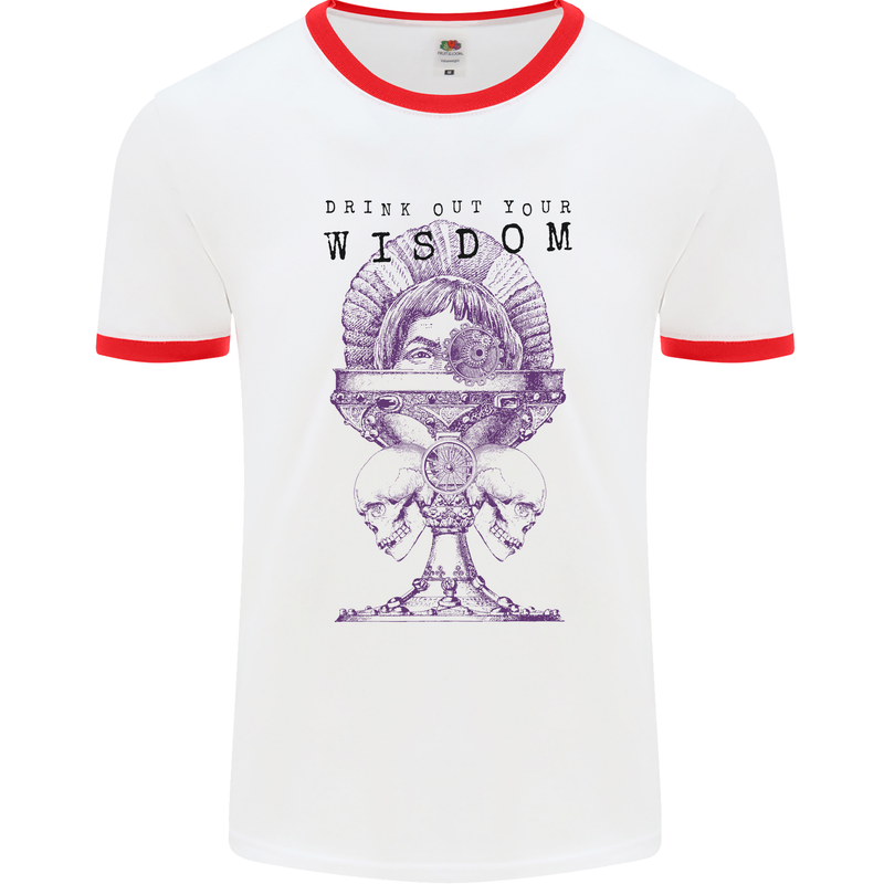 Wisdom Goblet Obscure Makabra Mens White Ringer T-Shirt White/Red