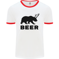 Beer Bear Funny Animal Alcohol Mens White Ringer T-Shirt White/Red