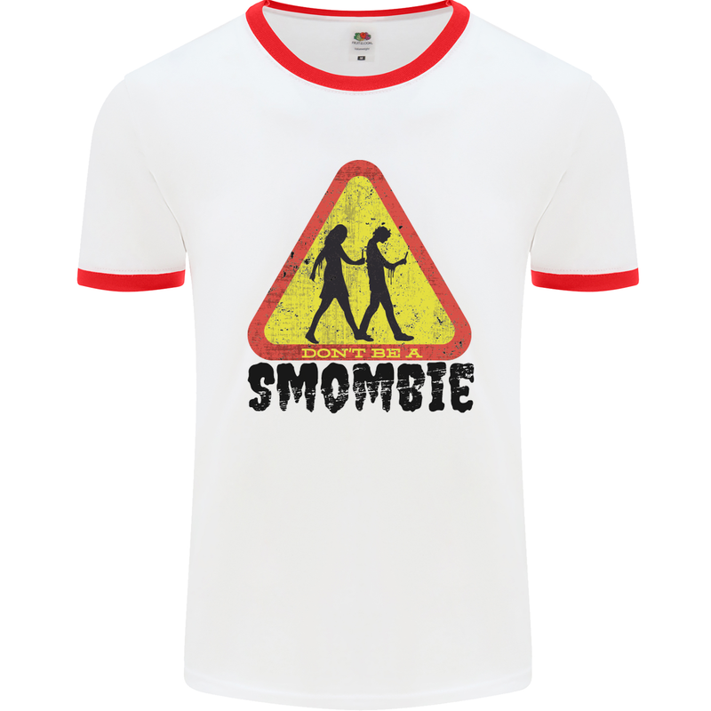 Smombie Antisocial Phone Smartphone Addict Mens Ringer T-Shirt White/Red