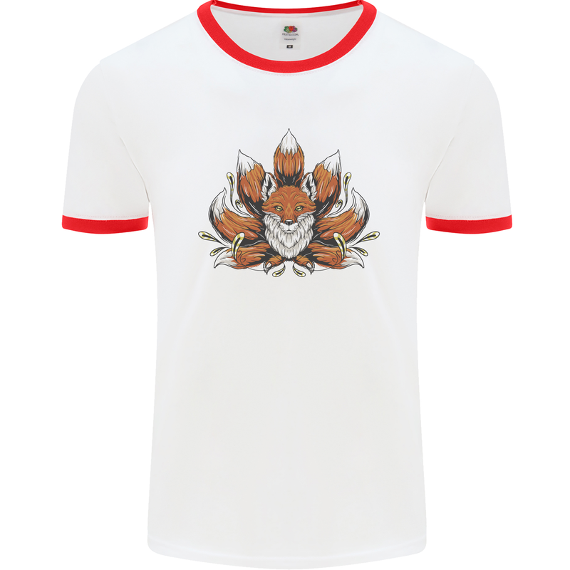 A Trippy Fox With Seven Tails Mens Ringer T-Shirt White/Red