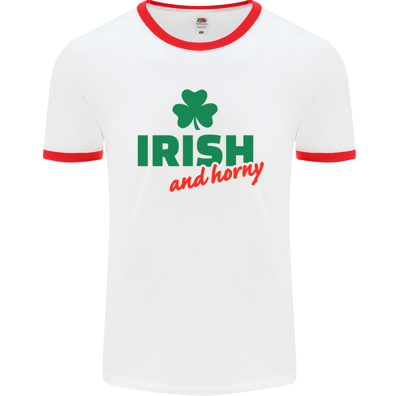 Irish and Horny St. Patrick's Day Mens White Ringer T-Shirt White/Red