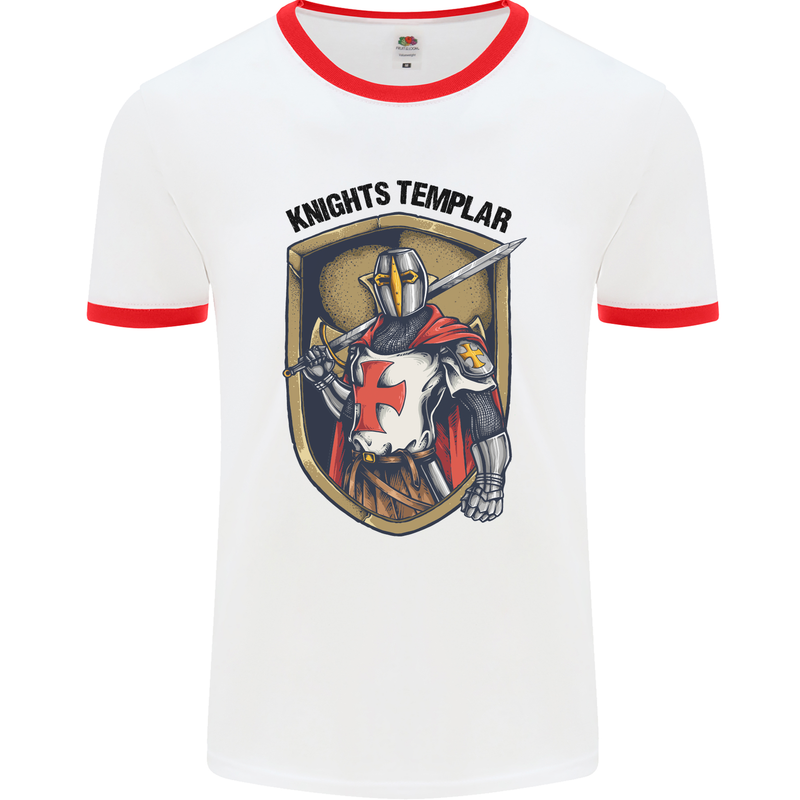 Knights Templar St Georges Day England Mens White Ringer T-Shirt White/Red