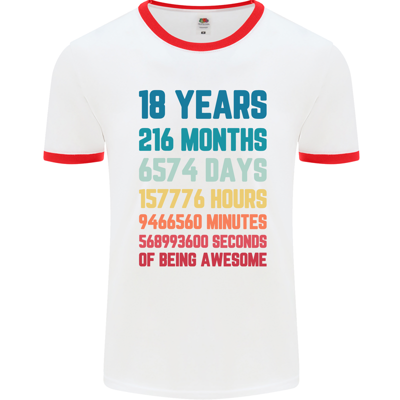 18th Birthday 18 Year Old Mens White Ringer T-Shirt White/Red