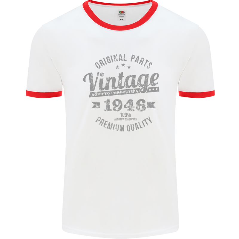 Vintage Year 77th Birthday 1946 Mens Ringer T-Shirt White/Red