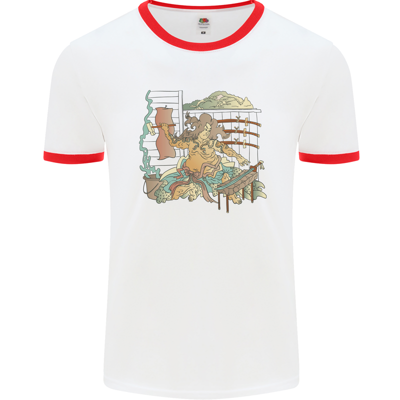 Katana Blacksmith Japanese Samurai Sword Mens Ringer T-Shirt White/Red
