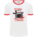 My Grill My Rules Funny BBQ Mens White Ringer T-Shirt White/Red