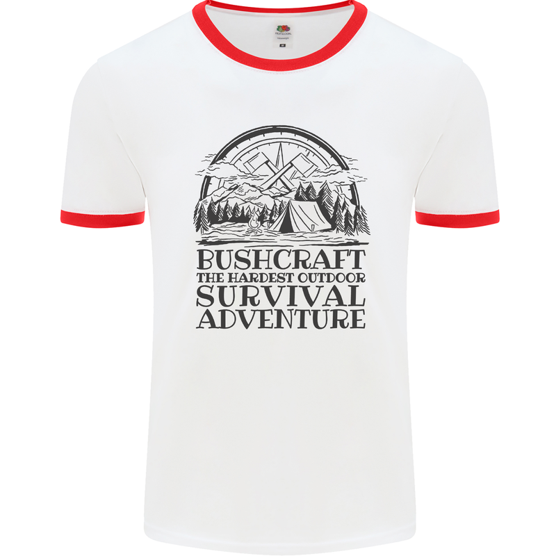 Bushcraft Outdoor Survival Adventure Mens White Ringer T-Shirt White/Red