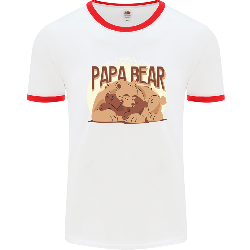 Papa Bear Funny Fathers Day Mens Ringer T-Shirt White/Red