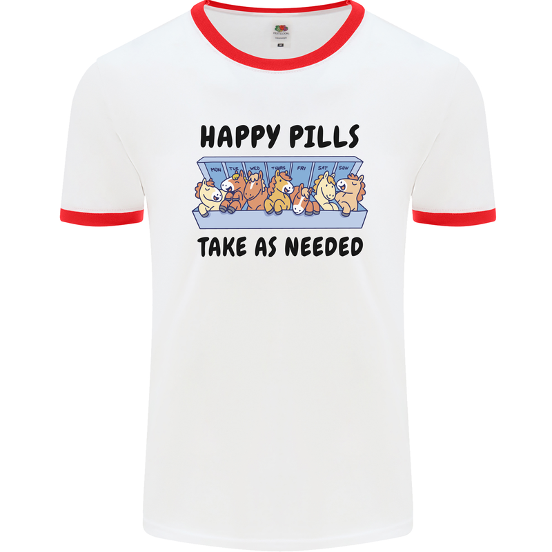 Horse Pills Funny Equestrian Mens Ringer T-Shirt White/Red