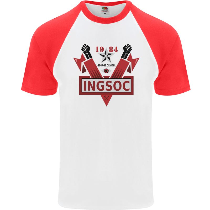 INGSOC George Orwell English Socialism 1994 Mens S/S Baseball T-Shirt White/Red
