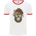 Steampunk Skull Mens White Ringer T-Shirt White/Red