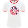 Union Jack British Bulldog St Georges Day Mens White Ringer T-Shirt White/Red