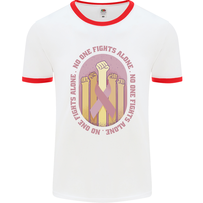 Breast Cancer Awareness Fights Alone Mens Ringer T-Shirt White/Red