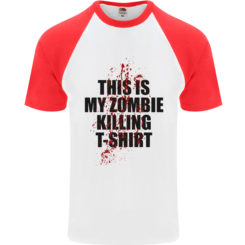 This Is My Zombie Killing Halloween Horror Mens S/S Baseball T-Shirt White/Red