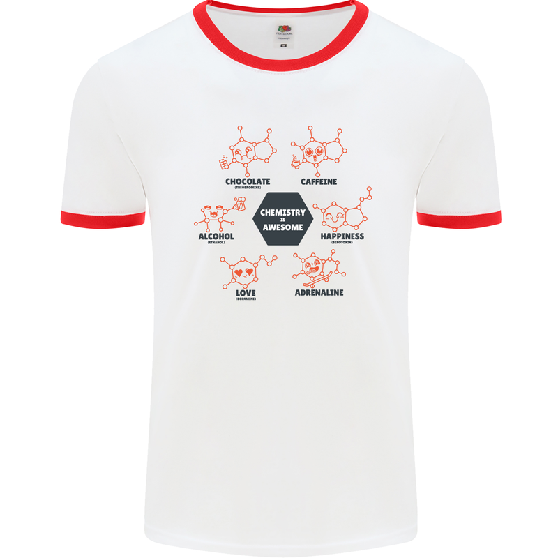 Chemistry is Awesome Alcohol Chocolate Love Mens White Ringer T-Shirt White/Red