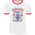 Roadway Bastard Motorcycle Biker Motorbike Mens White Ringer T-Shirt White/Red