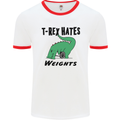 T-Rex Hates Weights Funny Gym Workout Mens White Ringer T-Shirt White/Red