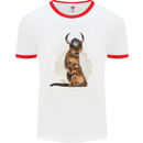 Funny Viking Cat The Vanquisher Mens White Ringer T-Shirt White/Red
