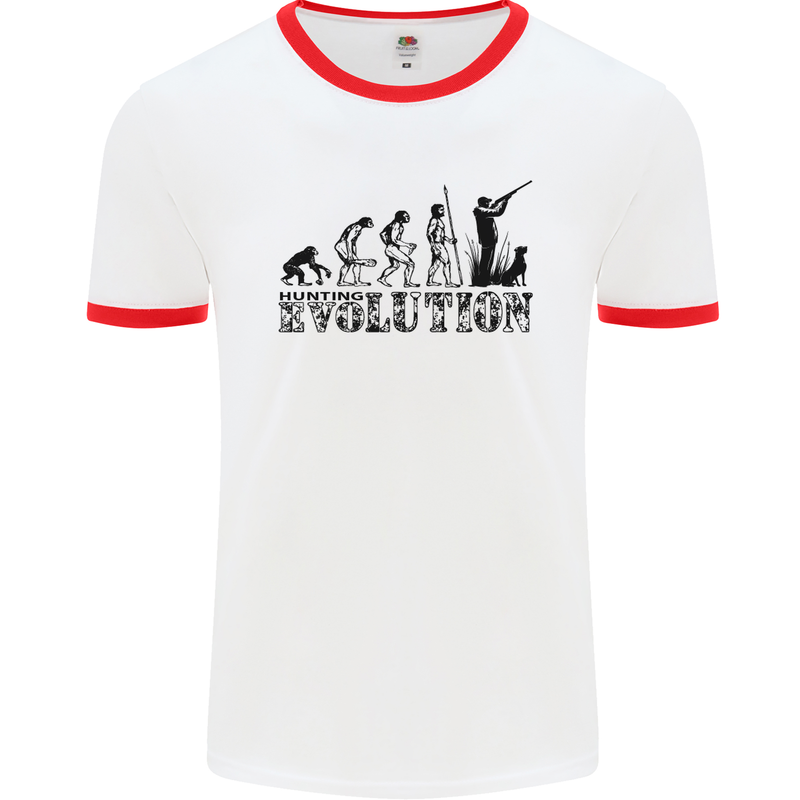 Evolution of a Hunter Funny Hunting Hunt Mens White Ringer T-Shirt White/Red