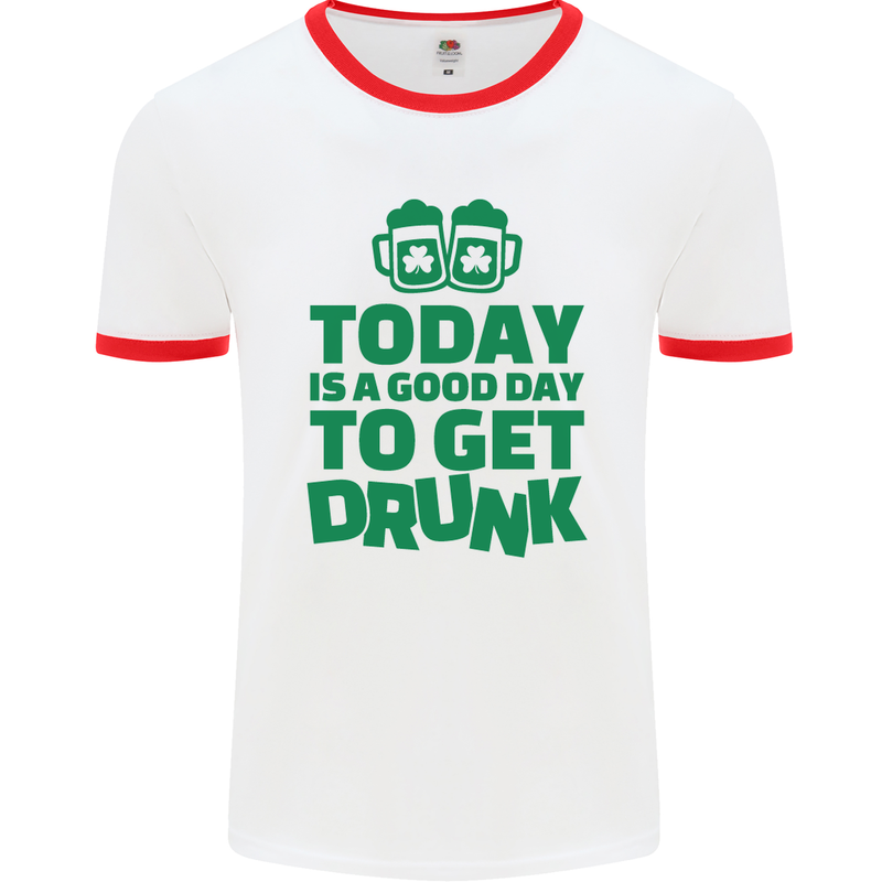 Good Day to Get Drunk St. Patrick's Day Mens White Ringer T-Shirt White/Red