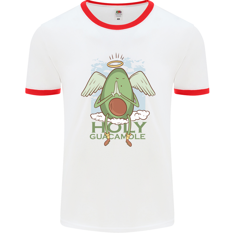 Holy Guacamole Funny Food Angel Mens White Ringer T-Shirt White/Red