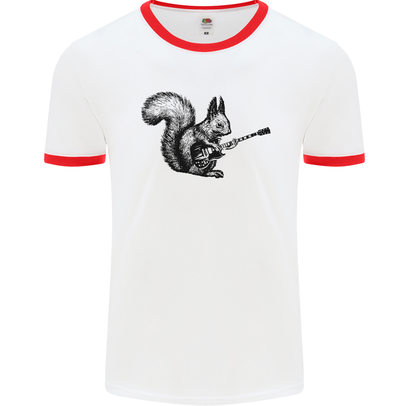 A Squirrel Playing the Guitar Mens Ringer T-Shirt White/Red