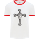 Day of the Dead Sugar Skull Cross Mens White Ringer T-Shirt White/Red