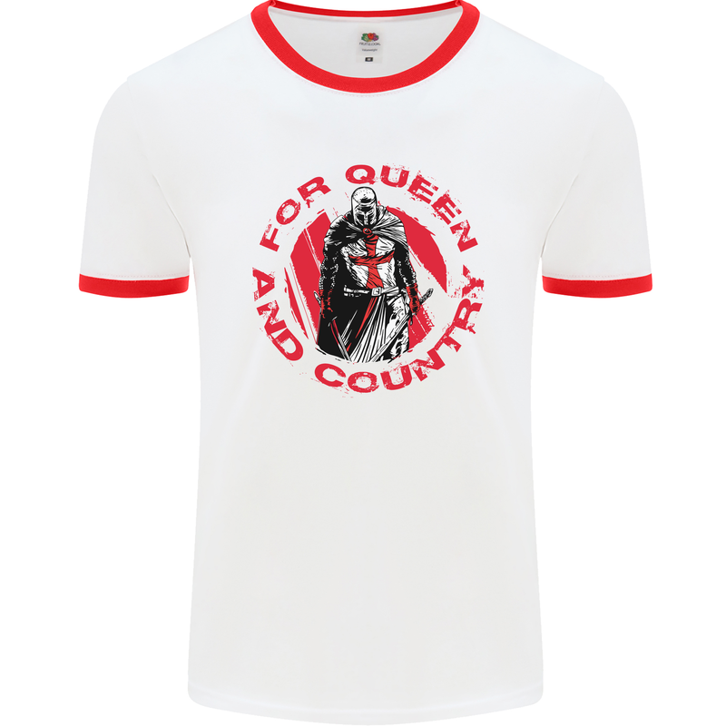 St Georges Day For Queen & Country England Mens White Ringer T-Shirt White/Red