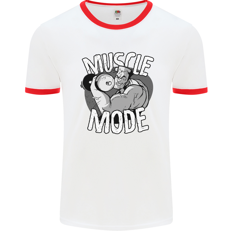 Gym Muscle Mode Bodybuilding Weightlifting Mens White Ringer T-Shirt White/Red