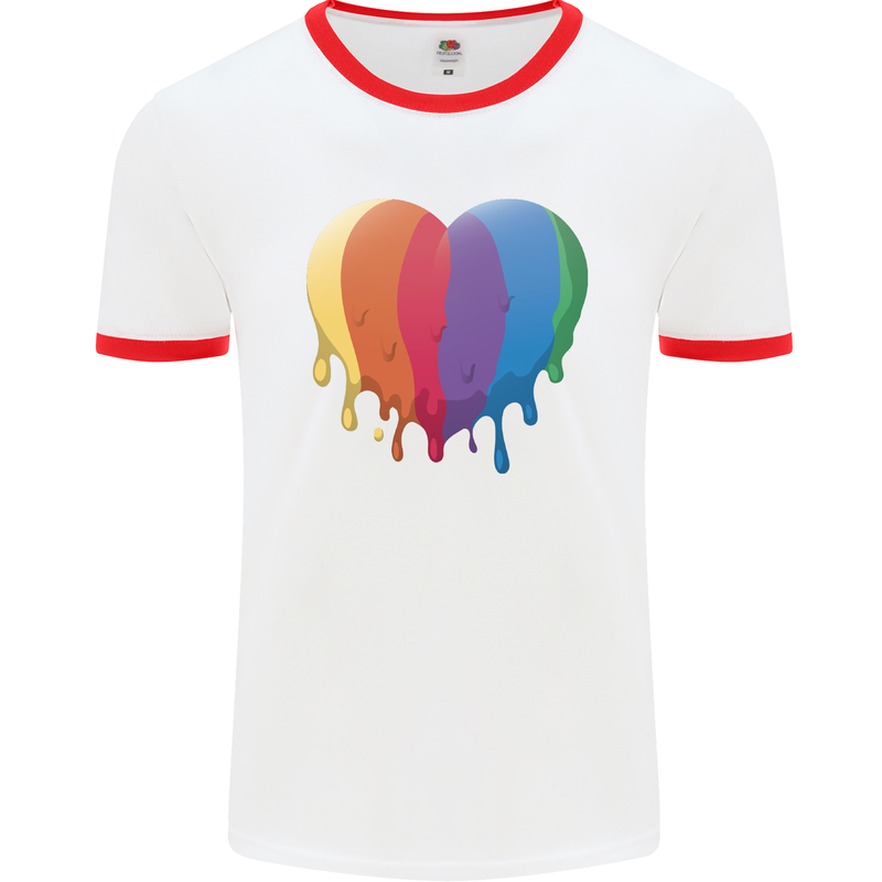 Gay Pride LGBT Heart Mens White Ringer T-Shirt White/Red