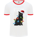 Meowy Christmas Tree Funny Cat Xmas Mens White Ringer T-Shirt White/Red