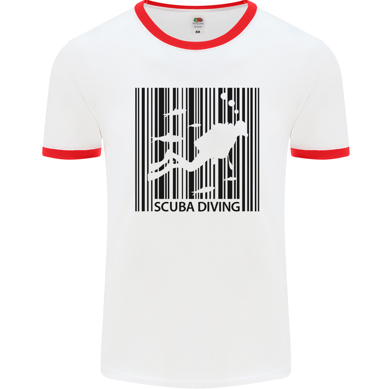 Scuba Barcode Diving Diver Dive Funny Mens White Ringer T-Shirt White/Red